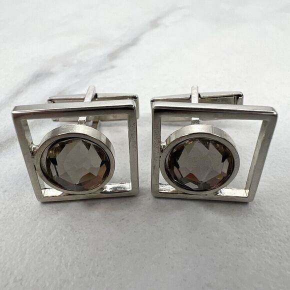 Vintage Judy Lee Signed Square Rhinestone Silver Tone Cufflinks ✨ - Picture 1 of 6